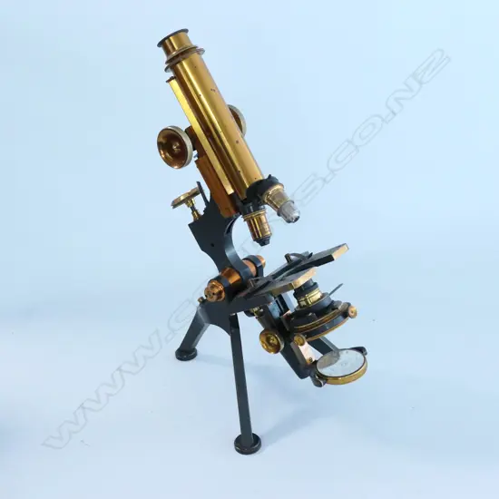 W.WATSON & SONS 313 HIGH HOLBORN, LONDON No.4771, MONOCULAR COMPOUND MICROSCOPE w  CONDENSER & IRIS DIAPHRAGM. MAHOG BOX